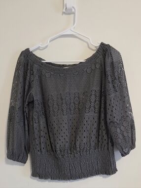 Annalee+Hope Grey Crochet Top